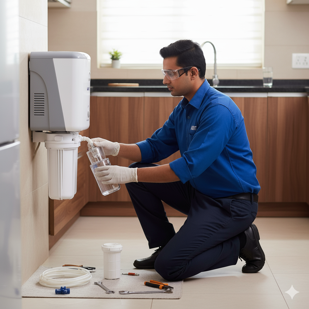 KENT Service Center Near Me Kolkata - RO Repair Technician Servicing Water Purifier at Customer Home in Narendrapur
